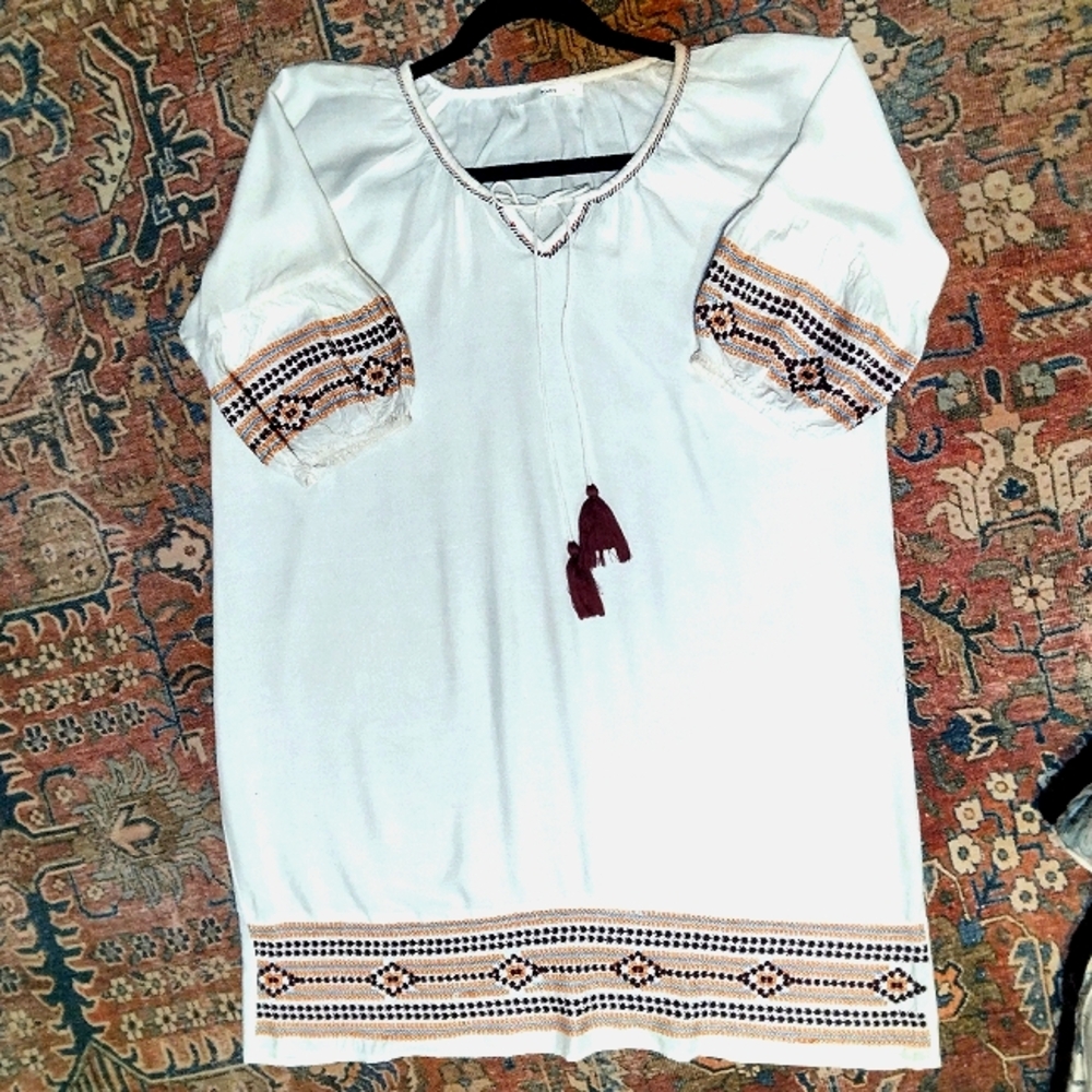 Navy Brand Embroidered White Mini Dress